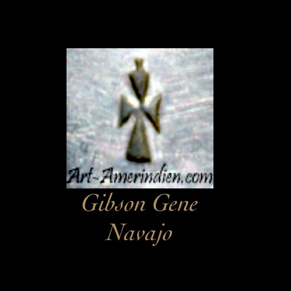 SALE Signed-Gibson Gene Navajo Vntg Crushed Turquoise Inlay Sterling Watch Cuff - Picture 7 of 8